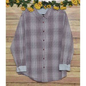 Cubavera Slim Fit Men's XXL Gray Maroon Plaid Long Sleeve Button Front Shirt